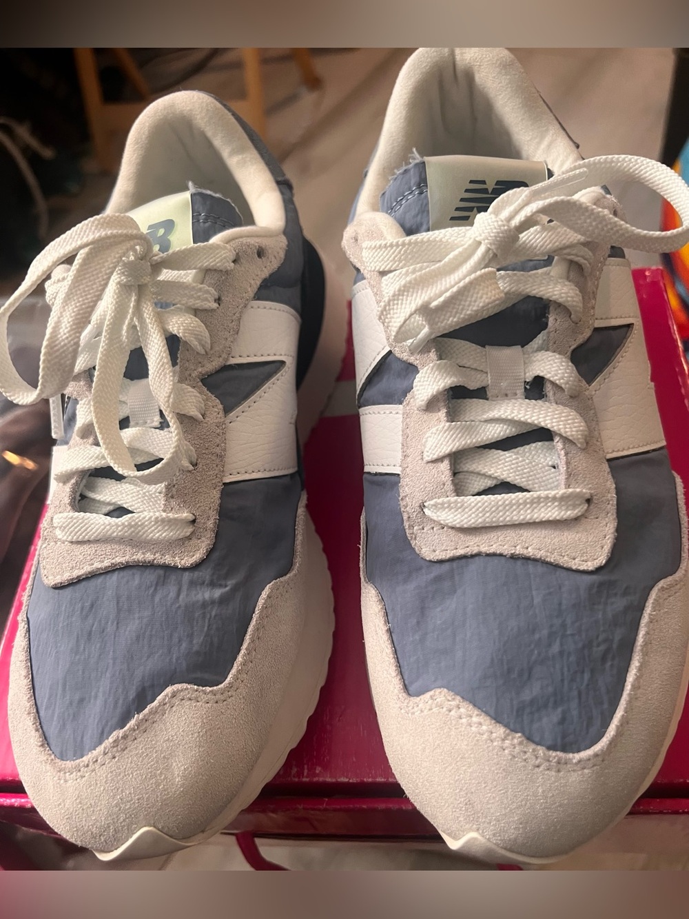 New Balance 237 Grey Blue Suade Sneakers Women Size 9 Men 7.5